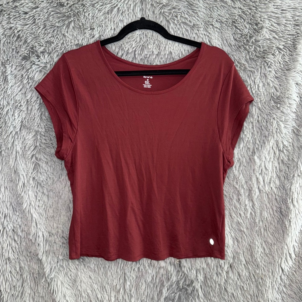 Apana Women's Burgundy Round Neck Short‎ Sleeve Cropped T Shirt Top Size M
